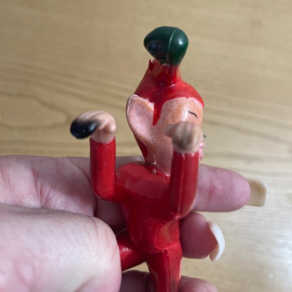 Vtg 50s Red Green Pixie Elf Figurines Ladybug Rubber Hangers Climbers Christmas - Picture 5 of 9